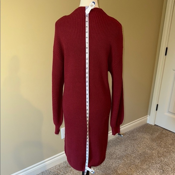 Style & Co Sweater Dress Maroon Ribbed Mock Neck Bishop Sleeves Women’s Size M - Picture 3 of 11